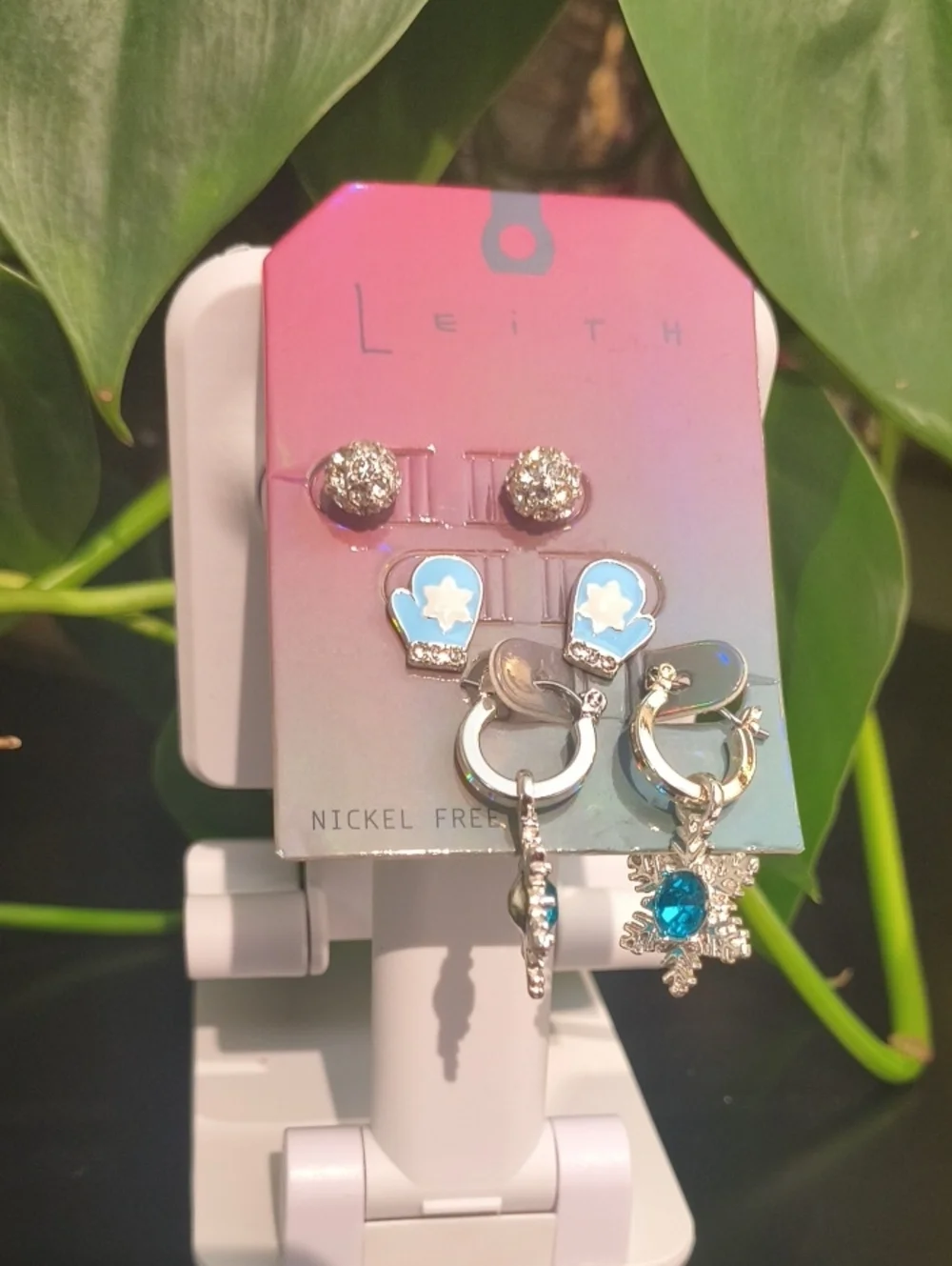 Leith Silver & Blue Snowflake and Mitten Earring Set NWT